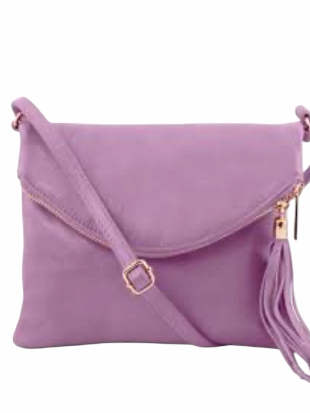 Tuscany Leather Lilac Leather Tassel Crossbody Bag Made in Italy